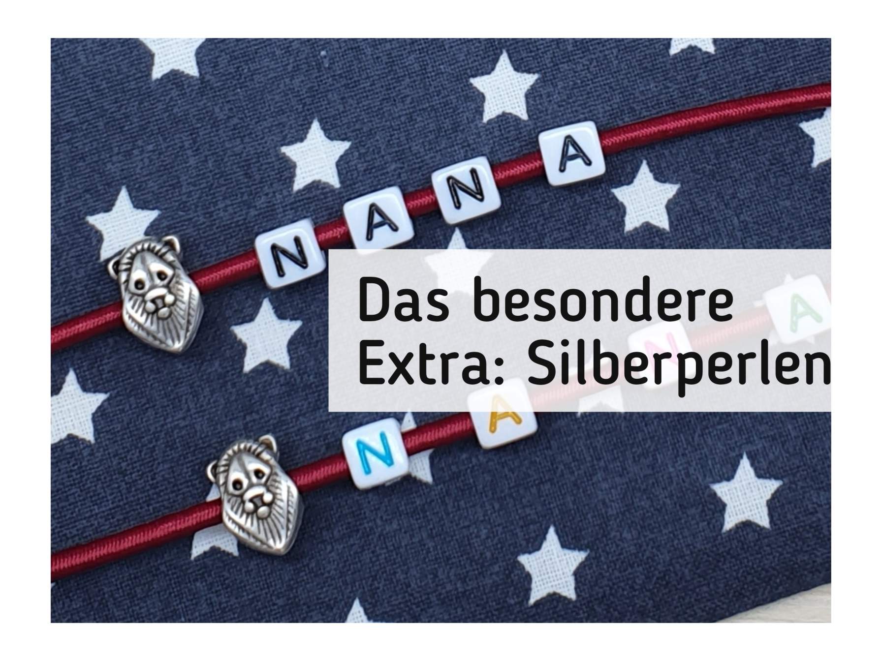 Verschiedene Perlen sind an einer Pixibuchhülle befestigt.